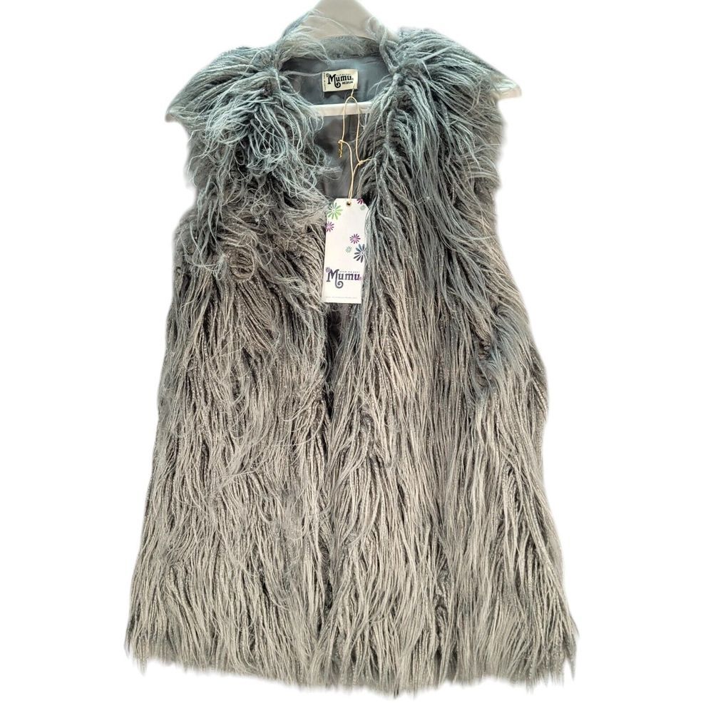 Show Me Your Mumu Luis Shag Faux Fur Silver‎ & Gray Vest Sz Med $176 Retail